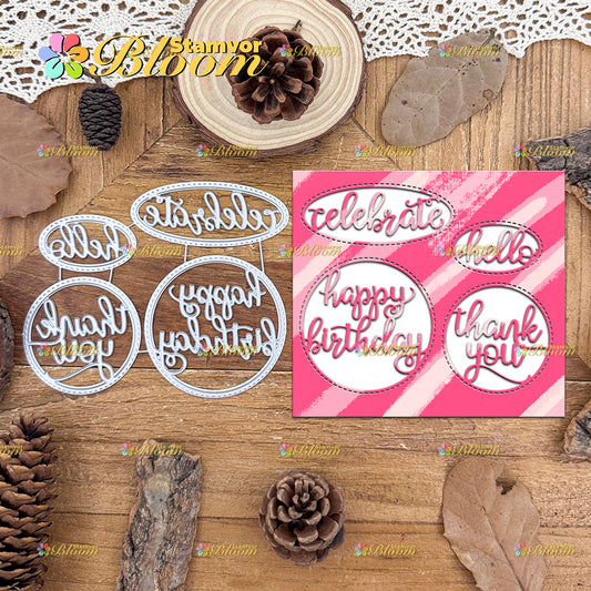 Original Lovely Birthday Hello Titles Half-cut Circles Frames Cutting Dies
