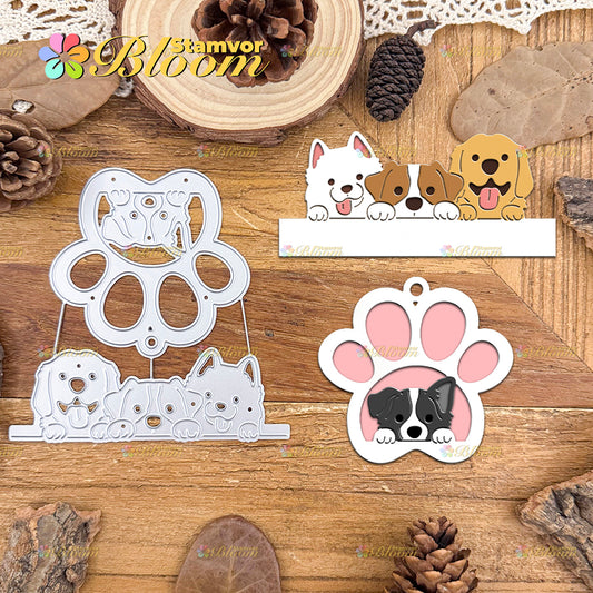 Original Lovely Dogs Paw Tag Half-cut Border Cutting Dies