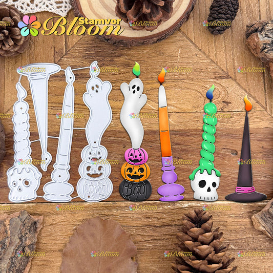 Original Lovely Halloween Skull and Pumpkins Candles Cutting Dies