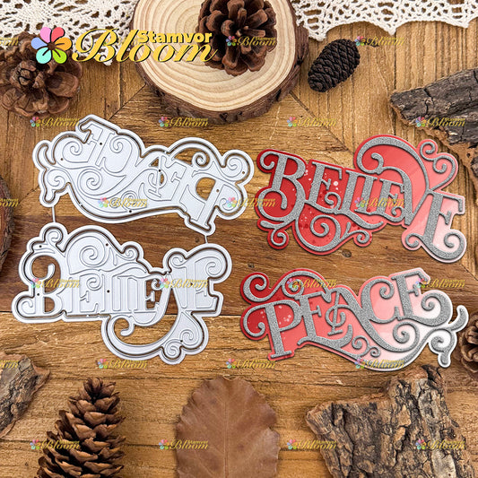 Original Lovely Layers Christmas Words Titles BELIEVE PEACE Cutting Dies