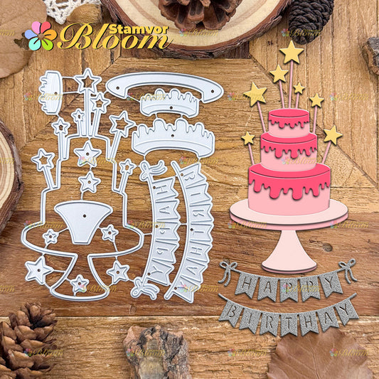 Original Lovely Layers Birthday Stars Cake Banners Cutting Dies