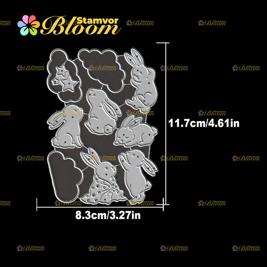 Original Lovely Sleeping Night Bunnies with Clouds and Stars Cutting Dies
