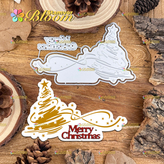 Original Lovely Christmas Tree and Stars MERRY CHRISTMAS Layers Title Cutting Dies