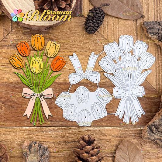 Original Lovely Layers Tulips Flowers Bow Bouquet Cutting Dies