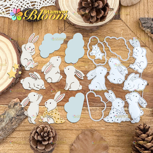 Original Lovely Sleeping Night Bunnies with Clouds and Stars Cutting Dies