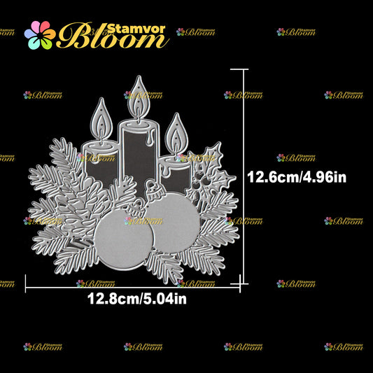 Original Lovely Christmas Candles Bellls with Pine Leaves Cutting Dies