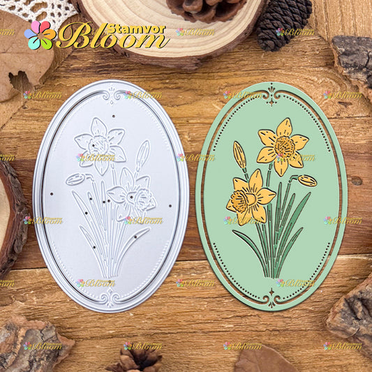 Original Lovely Retro Lily Flowers Oval Frame Cutting Dies