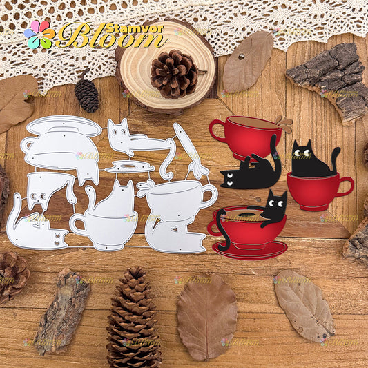 Original Lovely Coffe Tea Cups Cats Cutting Dies