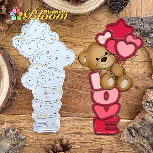 Original Lovely Valentine's Bear with Balloons Bundle Title LOVE Cutting Dies