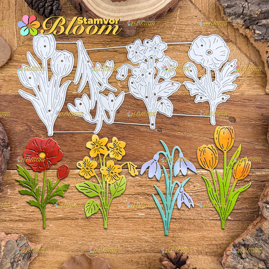 Original Lovely Mini Flowers Tulips Bouquets Cutting Dies
