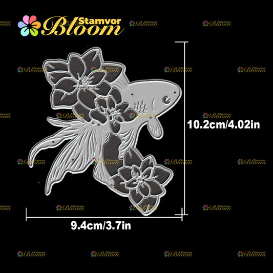 Original Lovely Gold Fish with Flowers Silhouette Cutting Dies