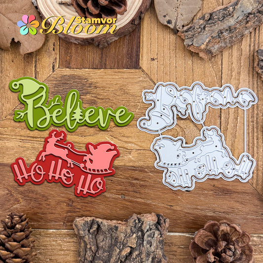 Original Christmas Layers Title Words BELIEVE ,HO HO HO Cutting Dies
