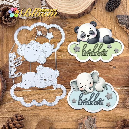 Original Lovely Animals Slepping Panda Elephant Clouds HELLO LITTLE ONE Cutting Dies