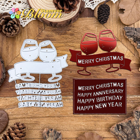Original Lovely Wines Glass Celebrate Banner Titles Cutting Dies