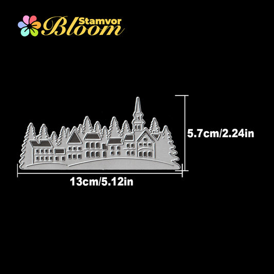 Original Lovely Winter Houses and Trees Christmas Night Cutting Dies