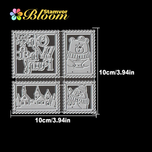 Original Lovely Christmas Bear Penguin Village Titls Post Stamps Frames Cutting Dies