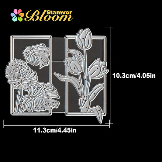 Original Beautiful Flowers and Leaves Tulips Monstera Deliciosa Square Frames Cutting Dies