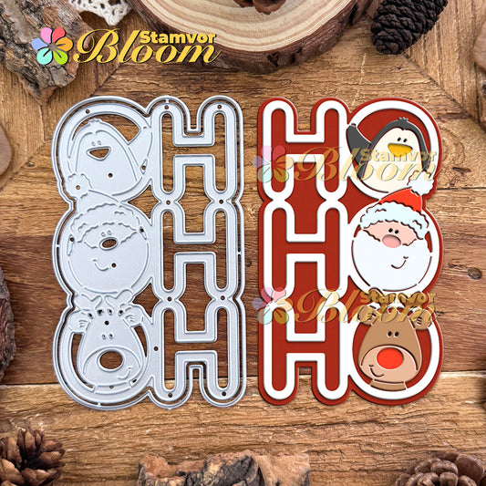 Original Lovely Layers Christmas Title HOHOHO With Penguin Santa Claus Deer Cutting Dies