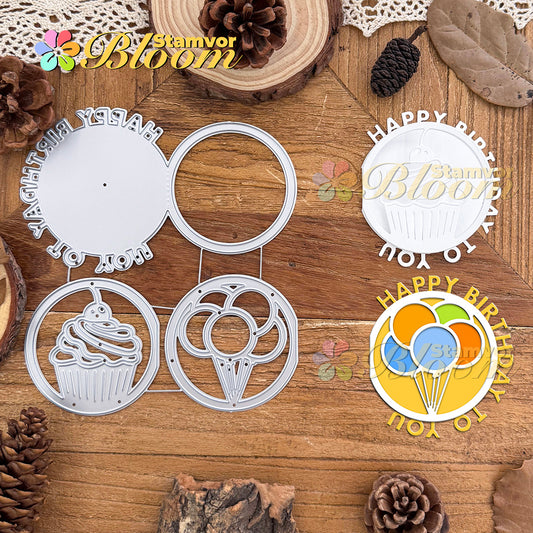 Original Lovely Layers Birthday Greeting Fold Cake and Balloons Cards Cutting Dies