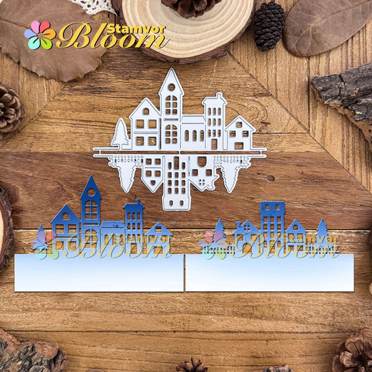 Original Lovely Winter Night House Shadows Half-cut Borders Cutting Dies