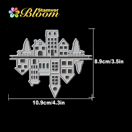 Original Lovely Winter Night House Shadows Half-cut Borders Cutting Dies