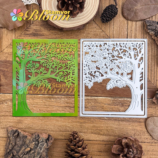 Original Lovely Forest Spring Big Tree Square Frame Cutting Dies