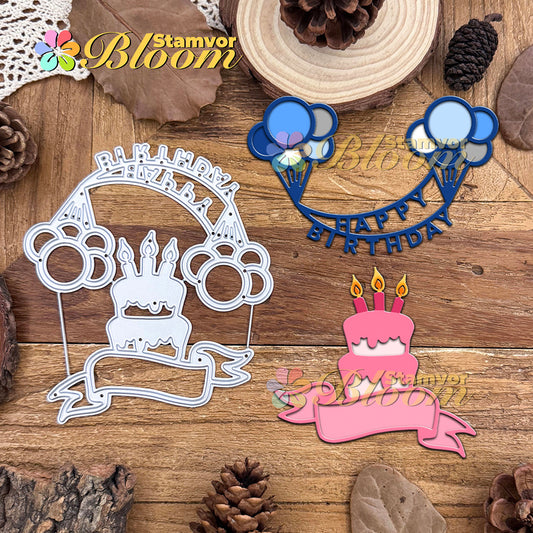 Original Lovely Birthday Balloons Cake Banners Cutting Dies