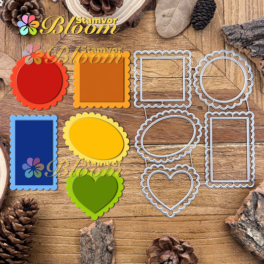 Original Retro Basic Shapes Square Circle Love Lace Frames Cutting Dies
