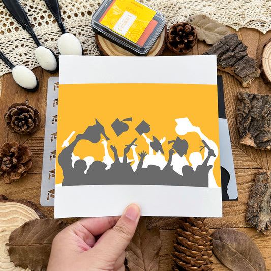 2pcs/6x6in Graduation Hats Background Graduation Celebration Silhouette-Stencils