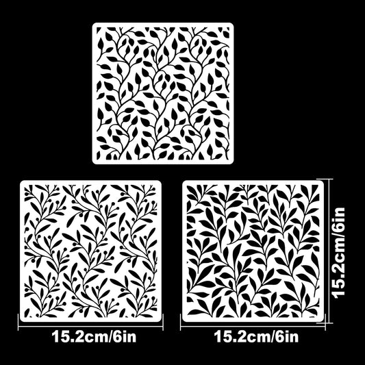 3pcs/6x6in Lovely Leaves Branches Backgrounds-Stencils