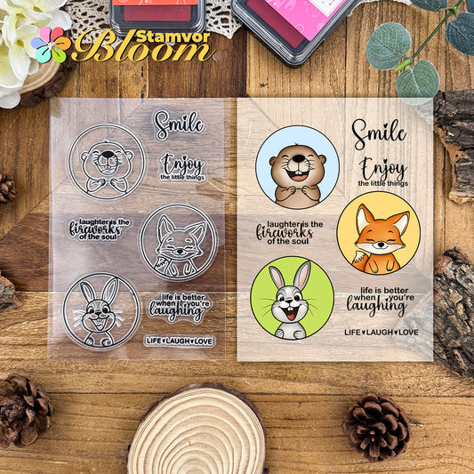 Original Lovely Circles Laughing Smile Animals Fox Bunny Otter Stamps and Dies