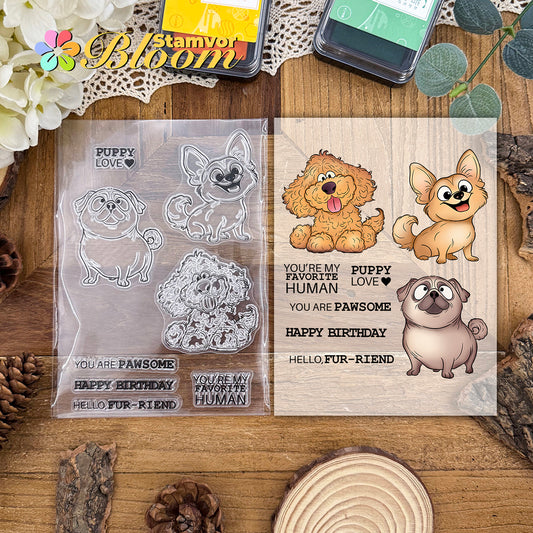 Original Lovely Puppy Dogs Poodle Pug Papillon Pets Stamps and Dies