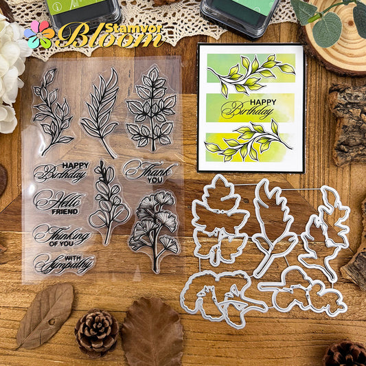 Original Lovely Beautiful Leaves Branches Eucalyptus Ginkgo Stamps and Dies