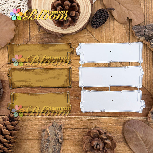 Original Retro Broken Papers Banners Frames Cutting Dies