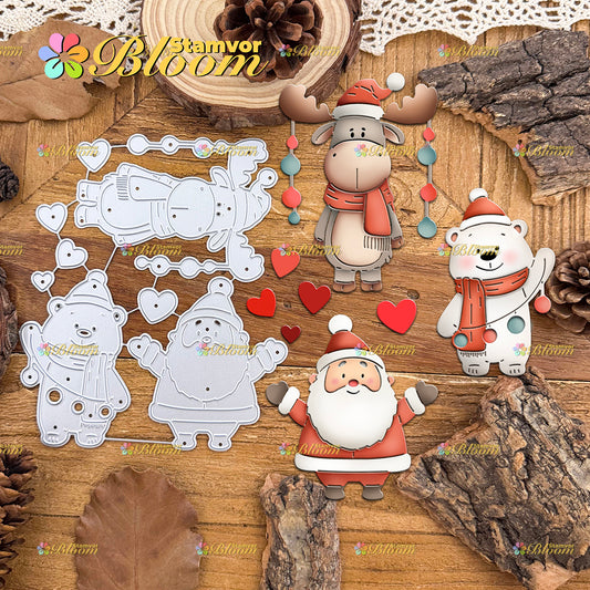 Original Lovely Christmas Love Santa Claus Polar Bear Elk Cutting Dies