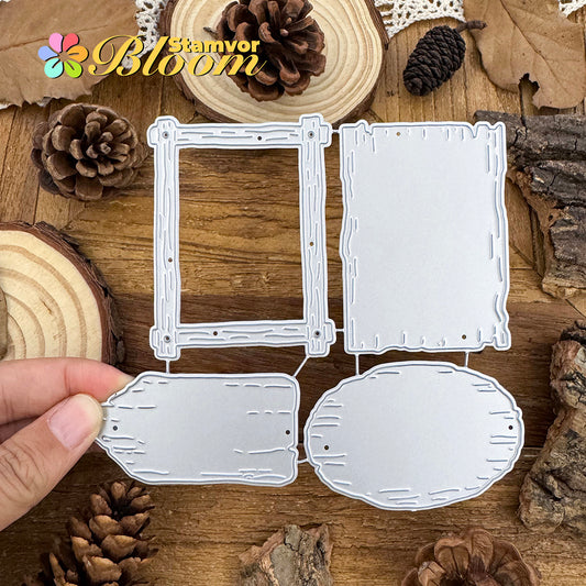 Original Retro Wooden Background Squares Oval Tag Cutting Dies