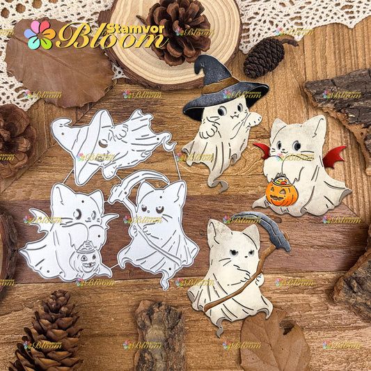 Original Lovely Hallloween Witch Grim Reaper Cats Ghosts Cutting Dies