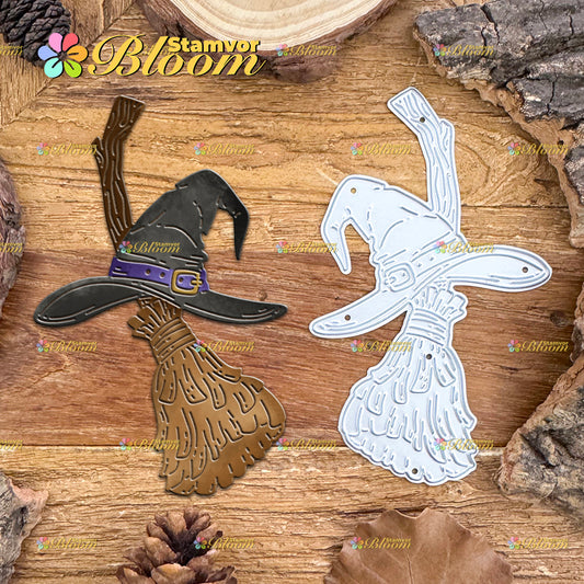 Original Retro Halloween Broom and Wizard Hat Cutting Dies