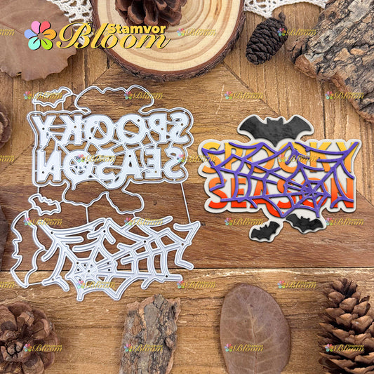 Original Lovely Layers Halloween Spider Web and Bats Title SPOOKY SEASON Cutting Dies