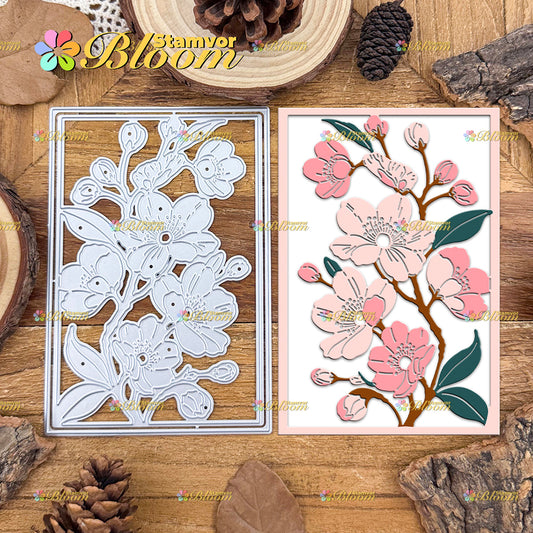 Original Lovely Cherry Flowers Branch Square Frame Cutting Dies