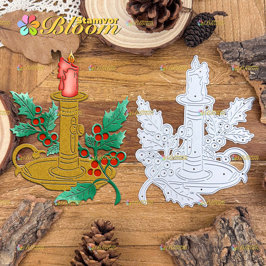Original Lovely Christmas Leaves Retro Candle Cutting Dies