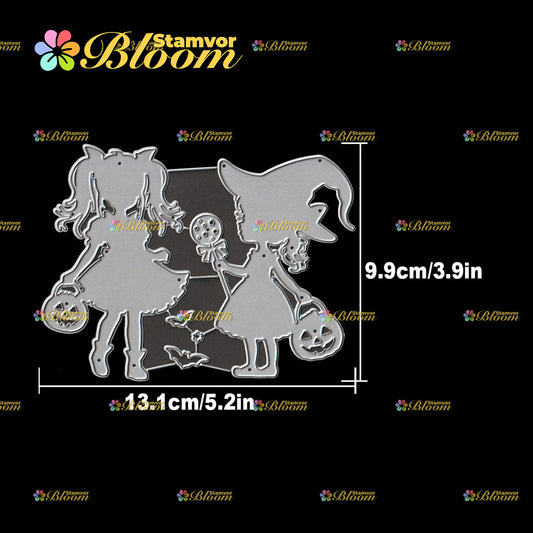 Original Lovely Halloween Witch Girls Silhouette Cutting Dies