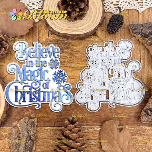Original Lovely Winter Christmas Snowflake Layers Title BELIEVE IN THE MAGIC OF CHRISTMAS Cutting Dies