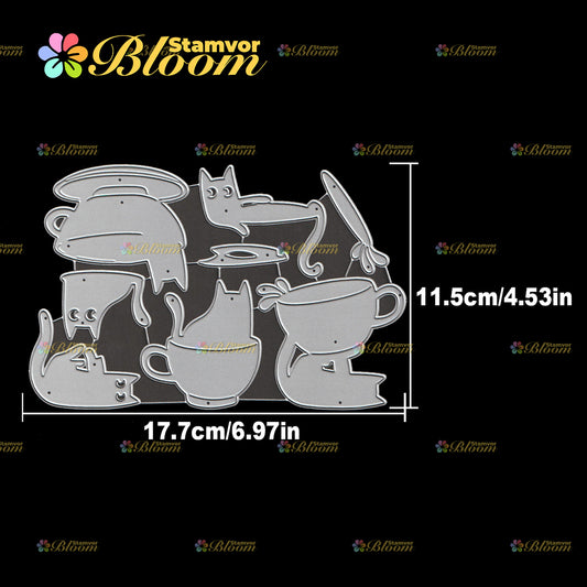 Original Lovely Coffe Tea Cups Cats Cutting Dies