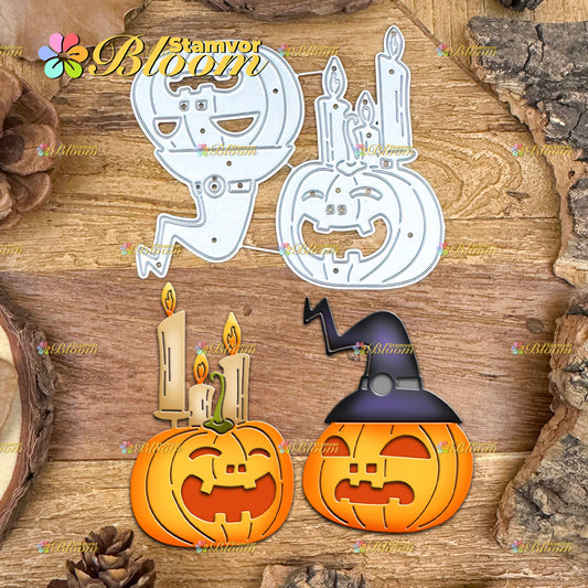 Original Lovely Halloween Witch Candles Pumpkins Cutting Dies