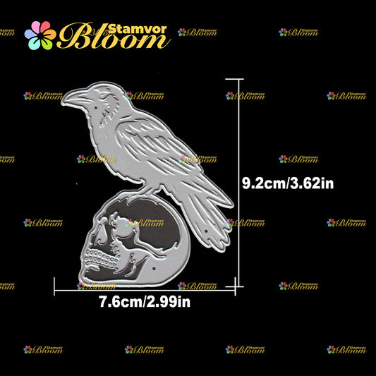 Original Retro Halloween Skull and Crow Silhouette Cutting Dies