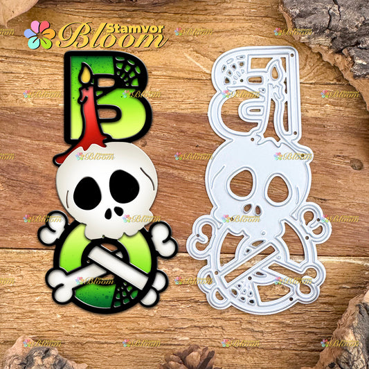 Original Lovely Halloween Skull and Candle BOO Title Cutting Dies