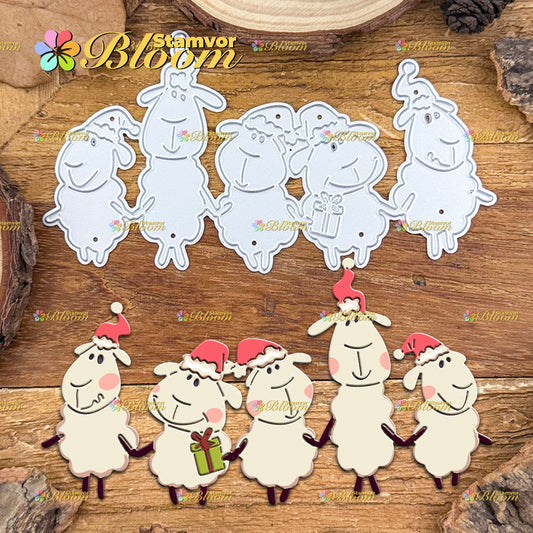 Original Lovely Christmas lambs Holding Hands with Gift Cutting Dies