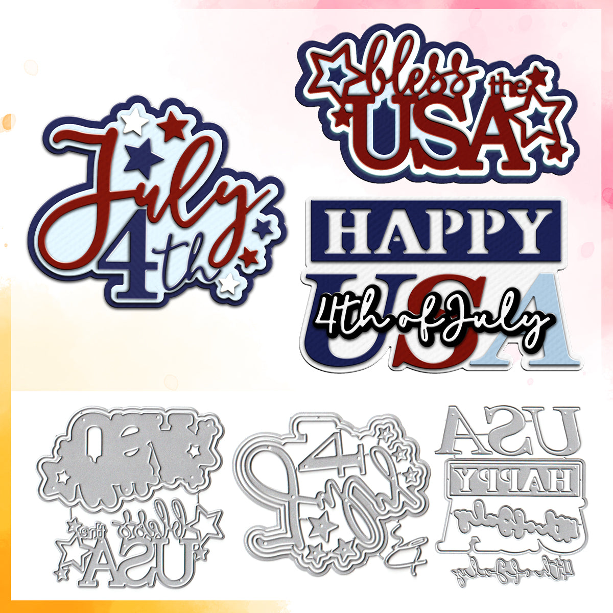 Original Layers 4th of July Titles Words Cutting Dies