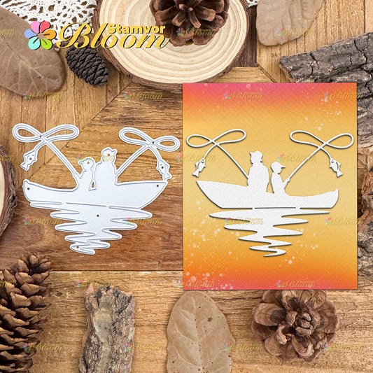 Original Lovely Father and Kids Fishing Silhouette Cutting Dies